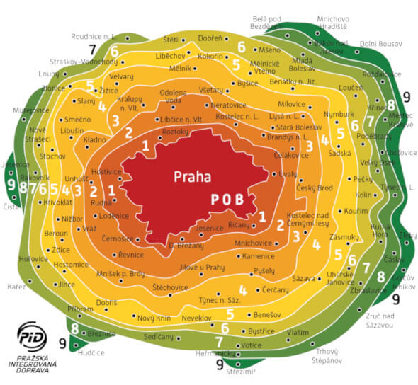 Mapa tarifních pásem PID