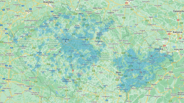 5G síť - mapa pokrytí operátorem O2