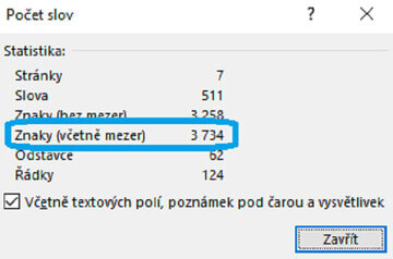 Normostrana - počet slov ve Wordu - 2