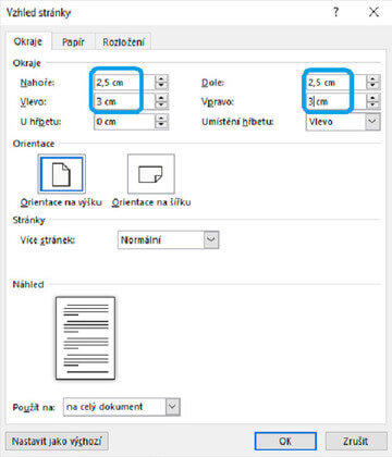 Normostrana - jak nastavit okraje ve Wordu - 2