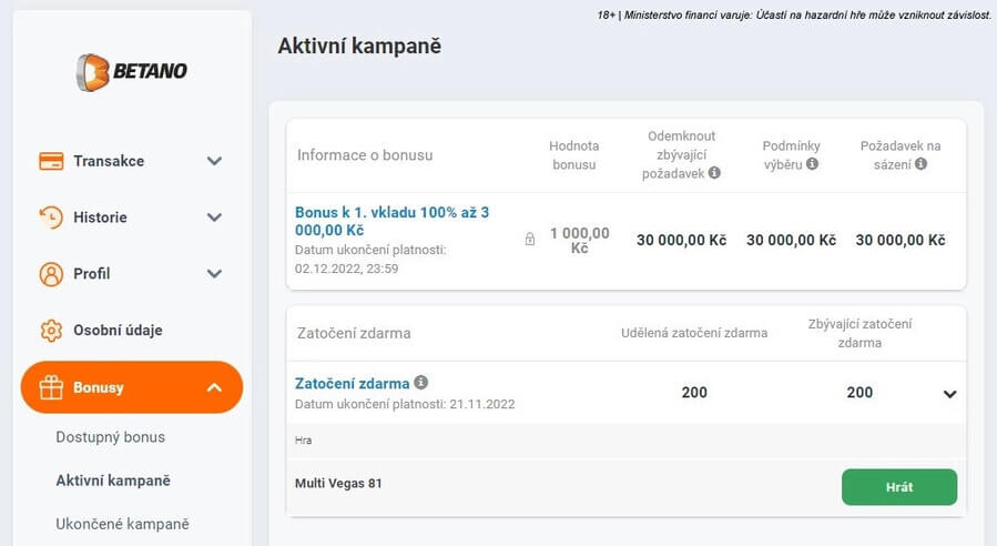 Své bonusové freespiny najdete v sekci AKTIVNÍ KAMPANĚ