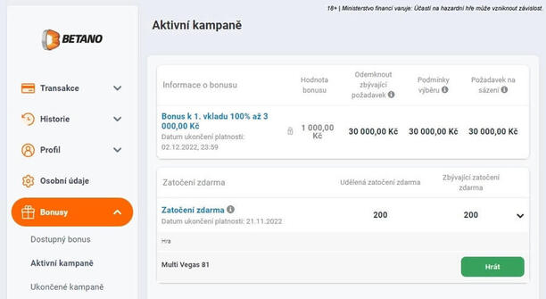 Své bonusové freespiny najdete v sekci AKTIVNÍ KAMPANĚ