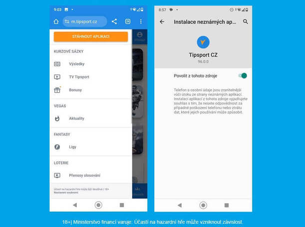 Stažení Tipsport aplikace na Android zařízení